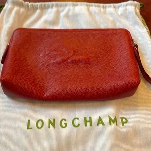Long Champ new red leather make up bag❣️
